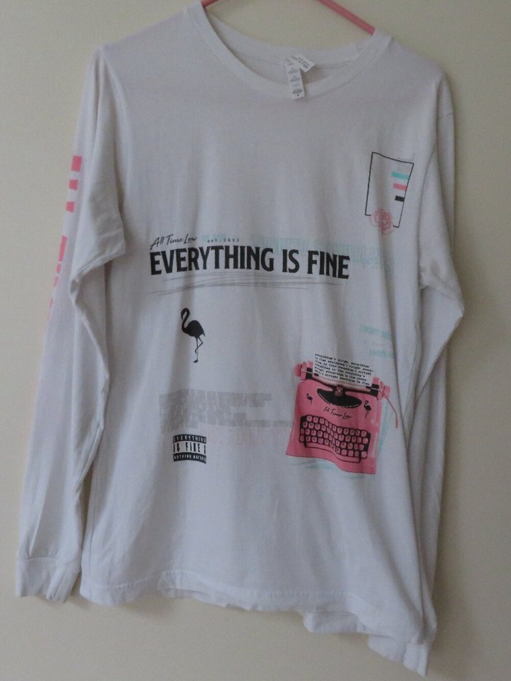 All Time Low EVERYTHING IS FINE White Long Sleeve Shirt Band Merch Medium
